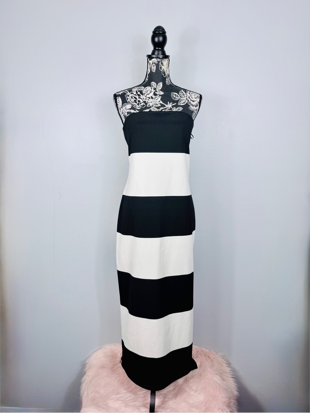 NWT a new day black/white striped knit strapless midi dress size large